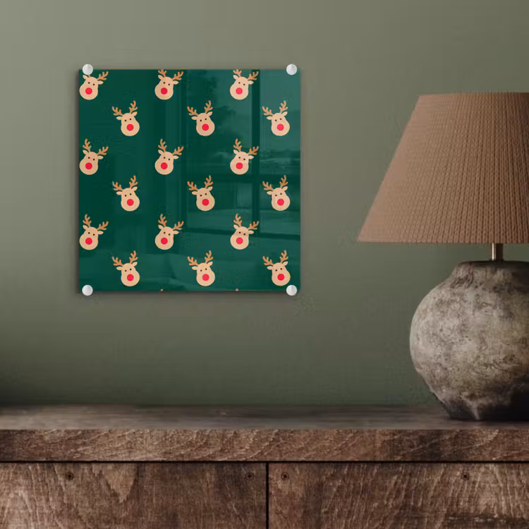 Glasbild - Rentiere – Weihnachten – Grün — 4