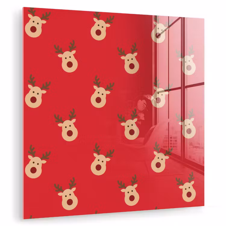 Glasbild - Rentiere – Weihnachten – Rot — 1