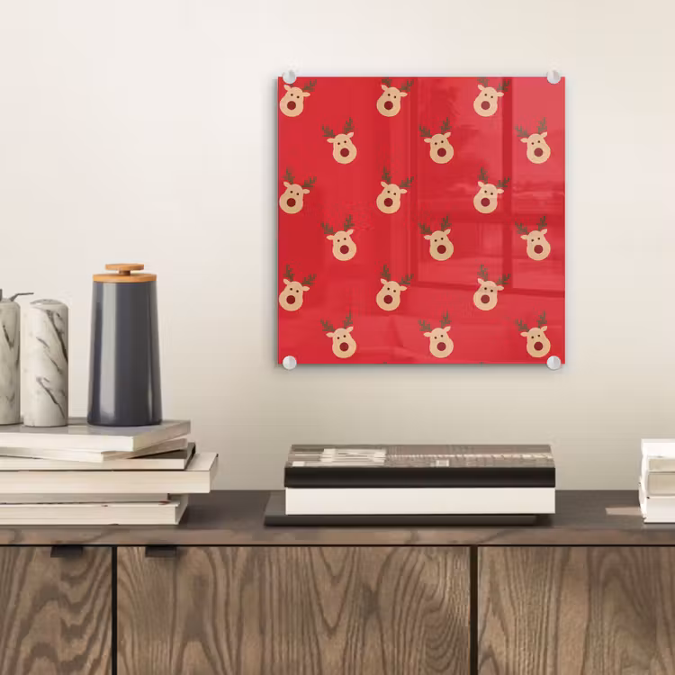 Glasbild - Rentiere – Weihnachten – Rot — 2