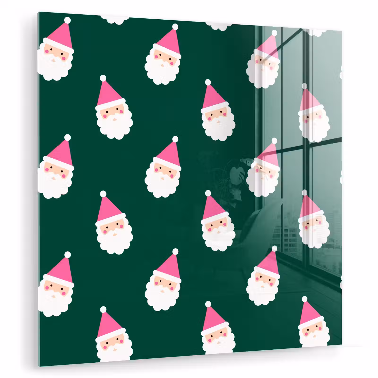 Glasbild - Weihnachtsmann – Weihnachten – Grün – Rosa — 1