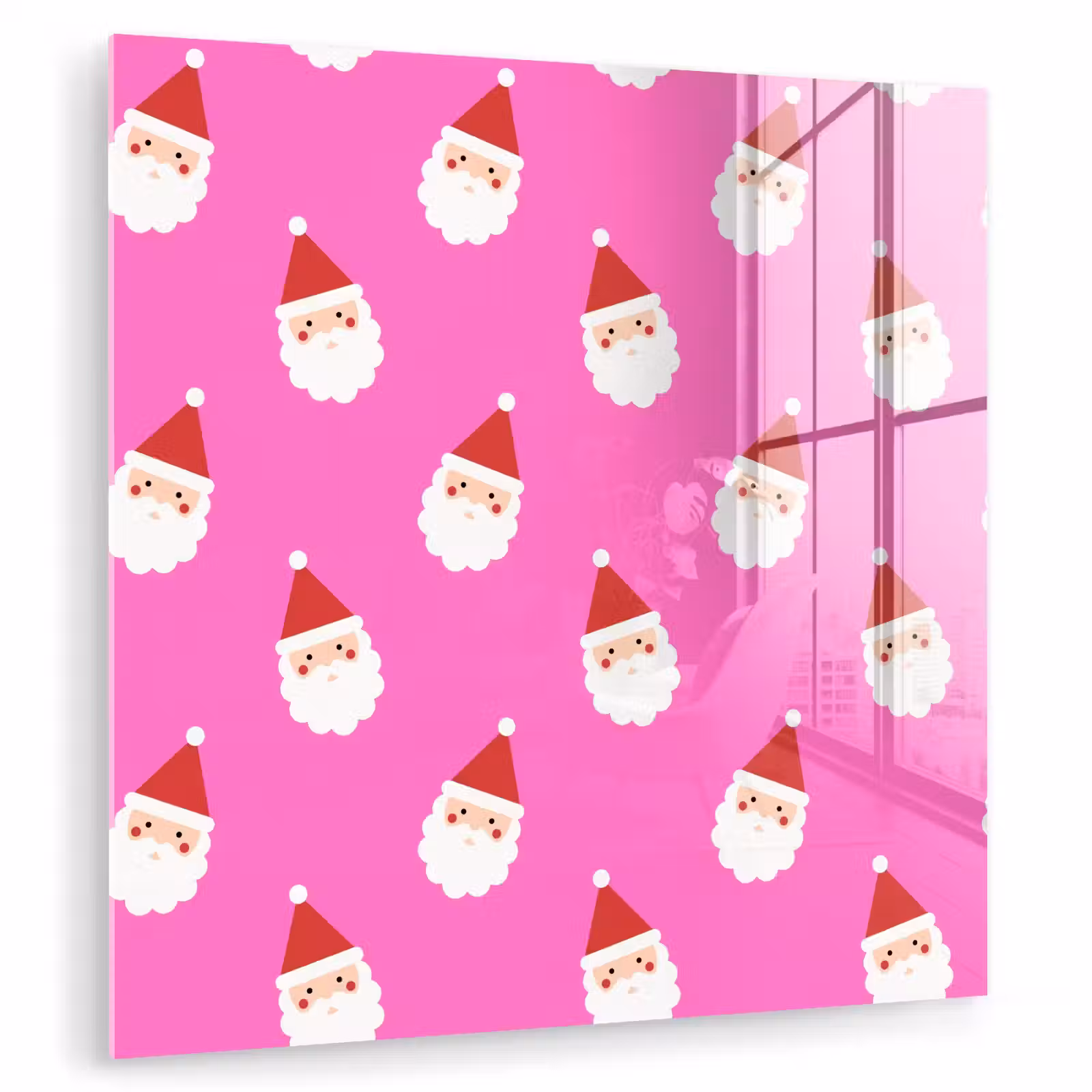 Glasbild - Weihnachtsmann – Weihnachten – Rosa – Rot — 1