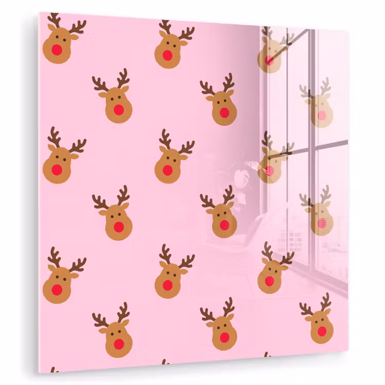 Glasbild - Rentiere – Weihnachten – Rosa – Rot — 1