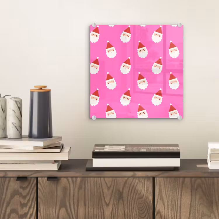 Glasbild - Weihnachtsmann – Weihnachten – Rosa – Rot — 2