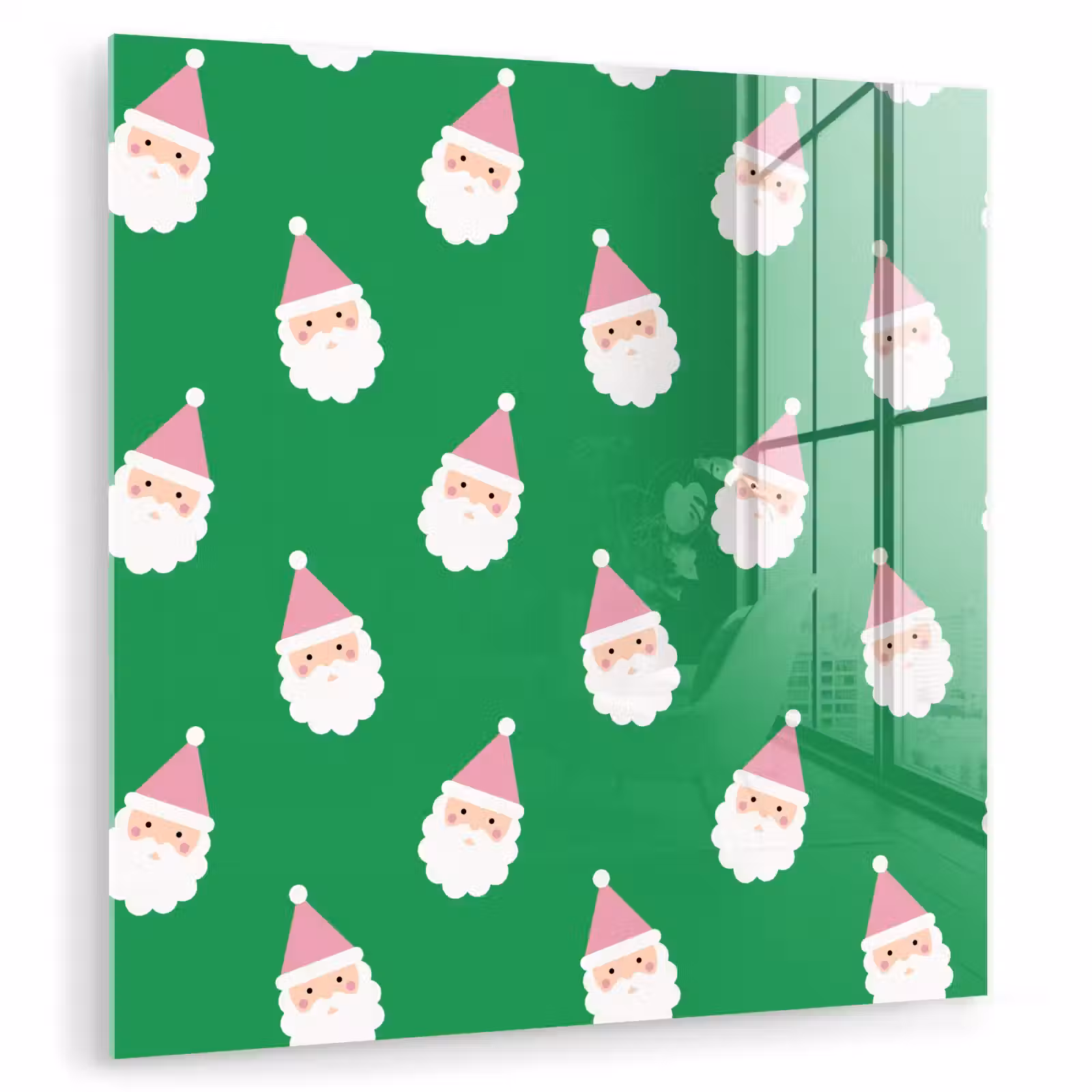 Glasbild - Weihnachtsmann – Weihnachten – Rosa – Grün — 1