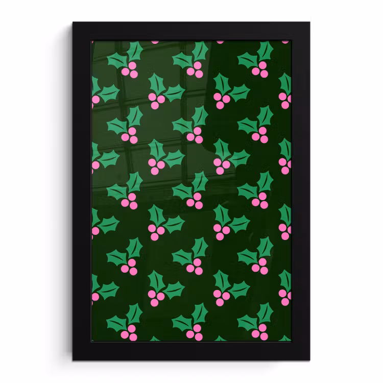 Bilder mit Rahmen - Stechpalme – Grün – Rosa – Weihnachten — 1