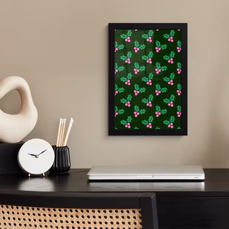 Bilder mit Rahmen - Stechpalme – Grün – Rosa – Weihnachten — 2