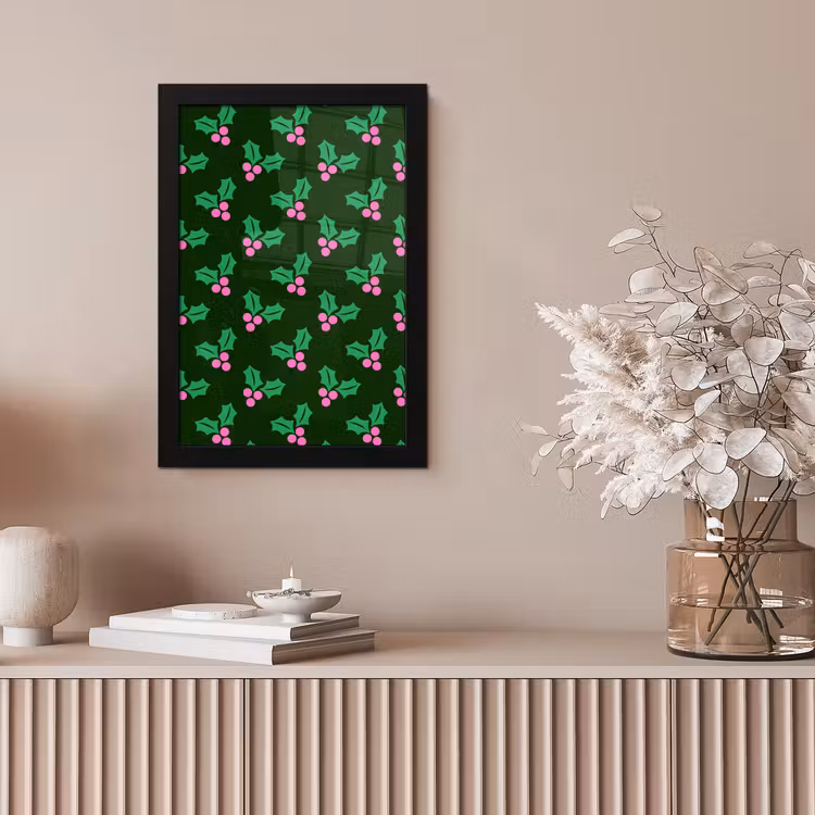 Bilder mit Rahmen - Stechpalme – Grün – Rosa – Weihnachten — 4