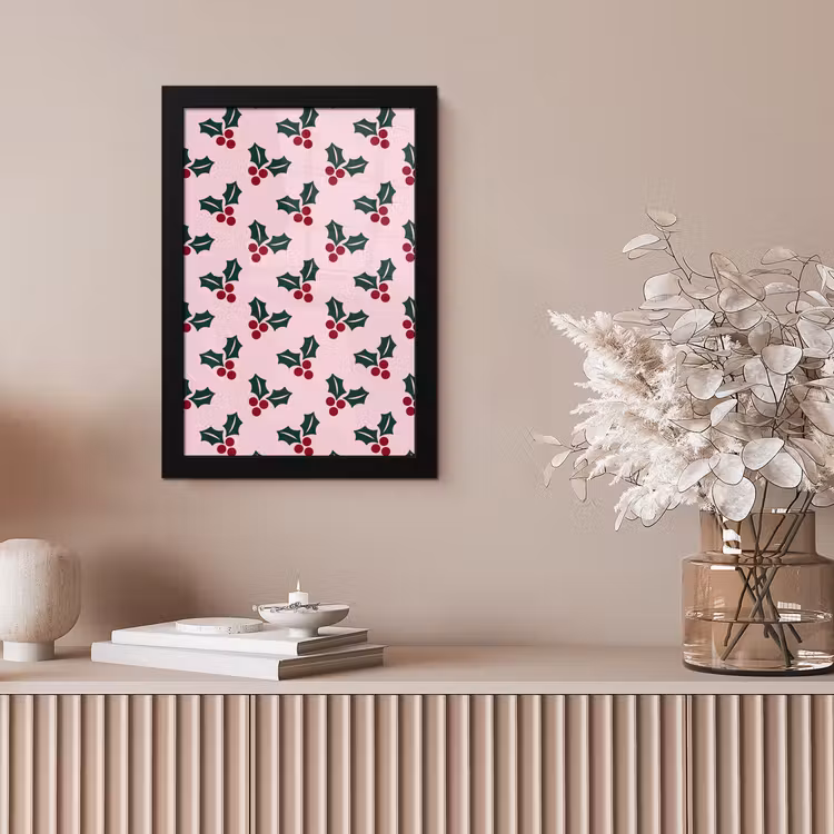 Bilder mit Rahmen - Weihnachten – Stechpalme – Grün – Rosa — 4