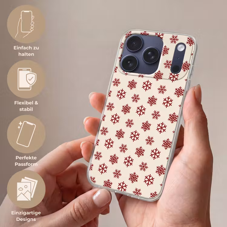 Handyhülle - Schneeflocke – Creme – Rot — 4