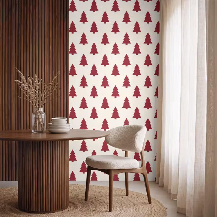 Tapete - Weihnachtsbaum – Creme – Rot — 4