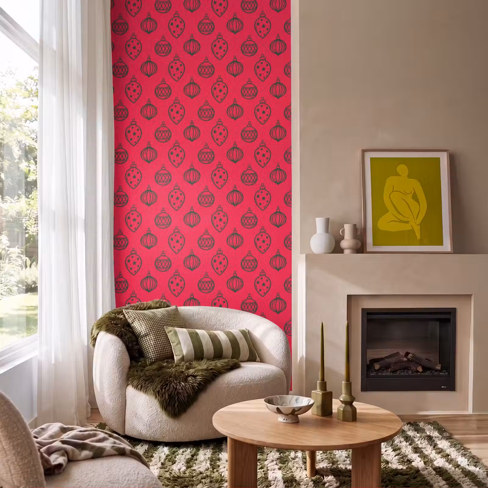 Tapete - Weihnachtskugel – Grün – Rot — 1