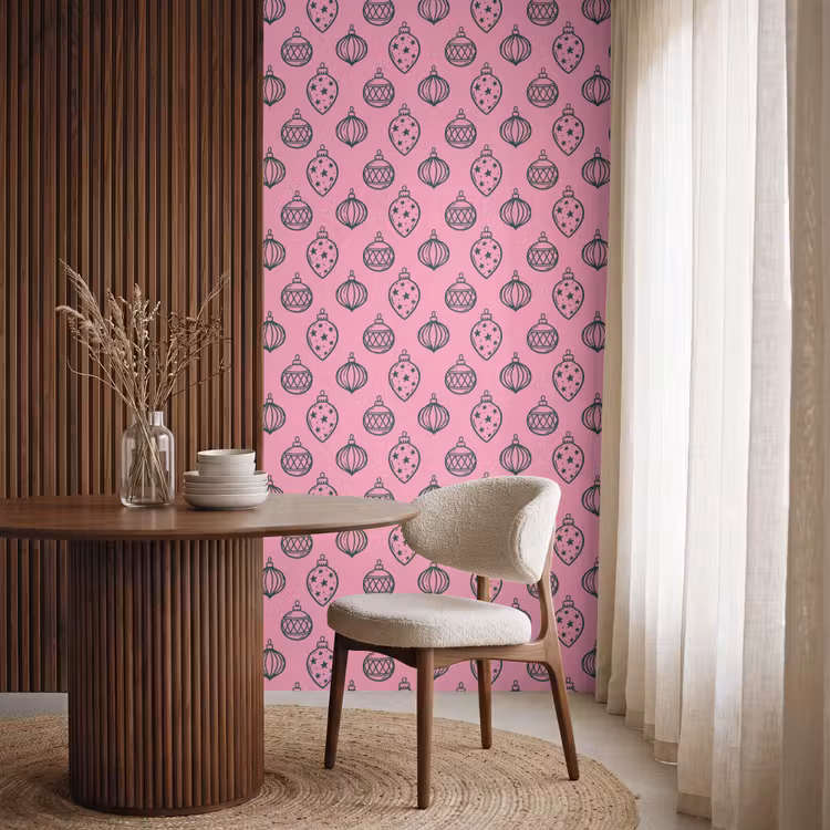 Tapete - Weihnachtskugel – Grün – Rosa — 4