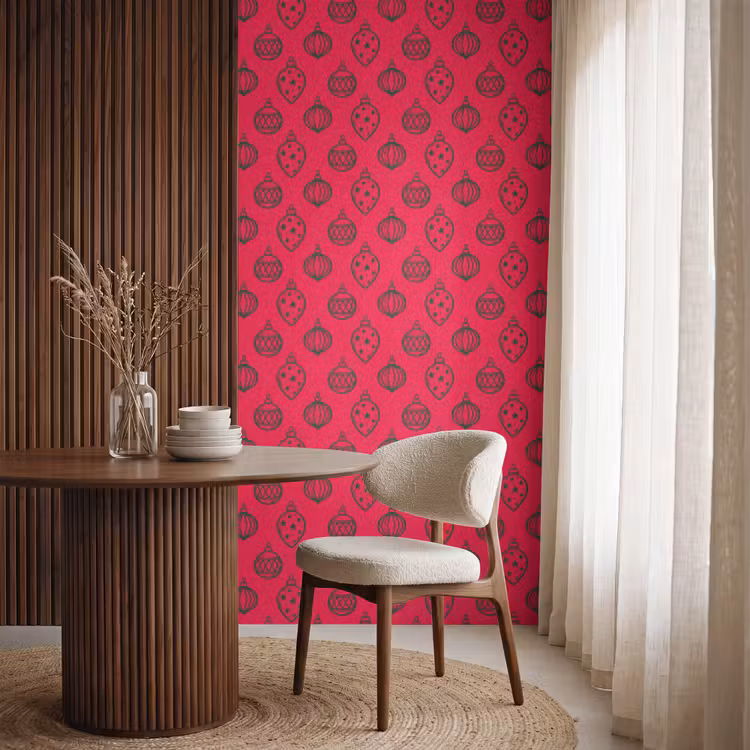 Tapete - Weihnachtskugel – Grün – Rot — 4