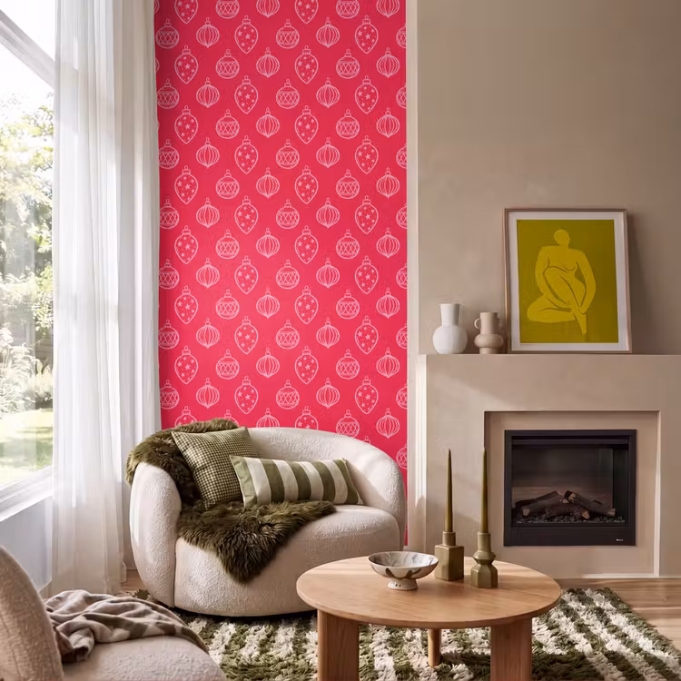 Tapete - Weihnachtskugel – Rot – Rosa — 1