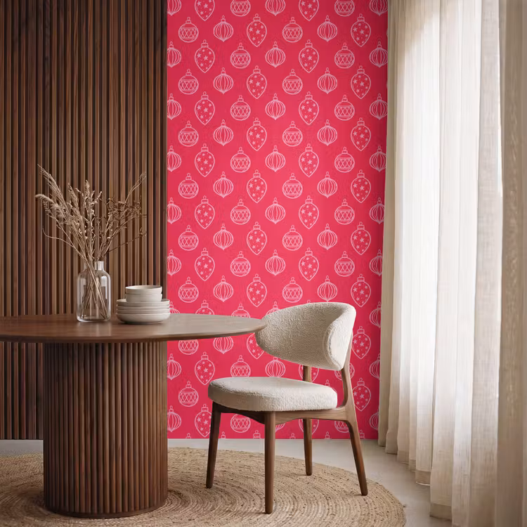 Tapete - Weihnachtskugel – Rot – Rosa — 4