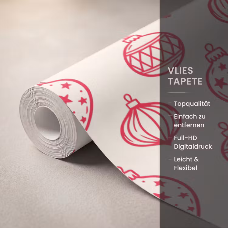 Tapete - Weihnachtskugel – Creme – Rot — 3