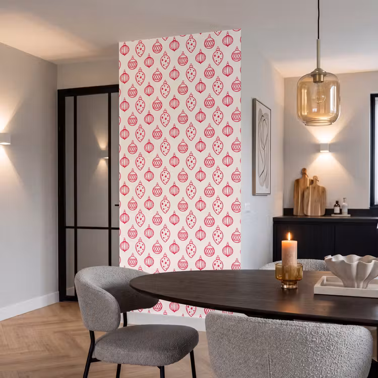 Tapete - Weihnachtskugel – Creme – Rot — 5