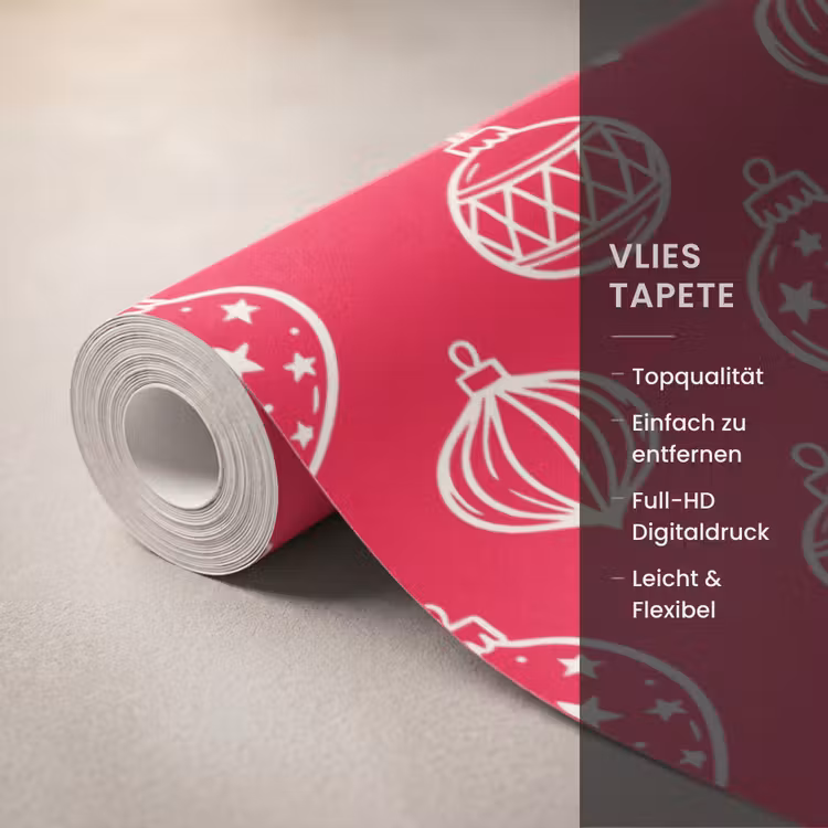 Tapete - Weihnachtskugel – Rot – Weiß — 3