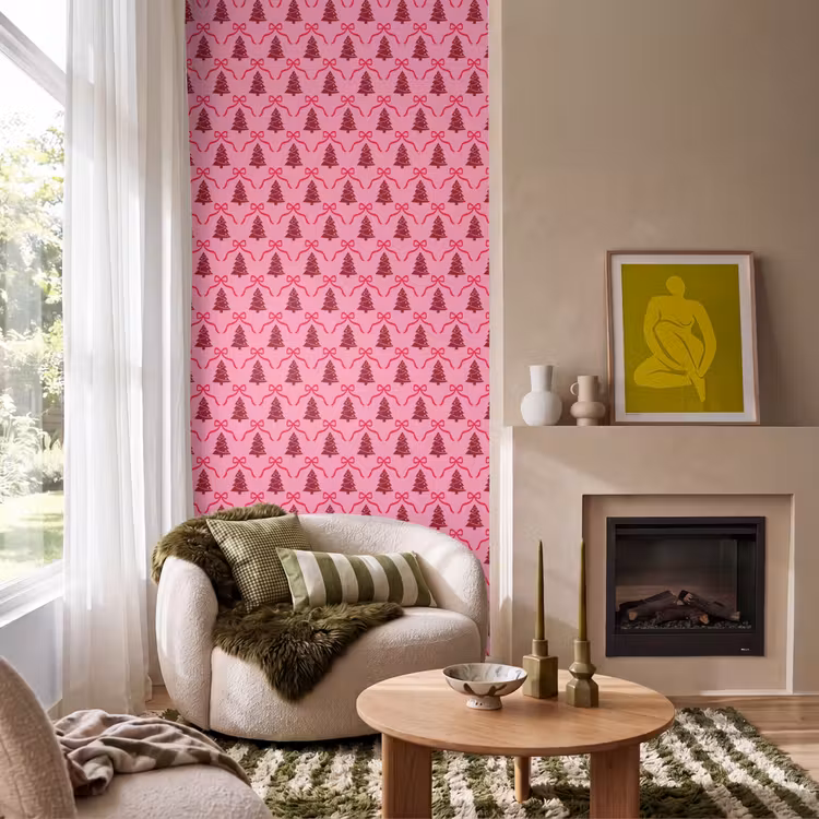 Tapete - Weihnachten – Rot – Rosa – Schleife — 1