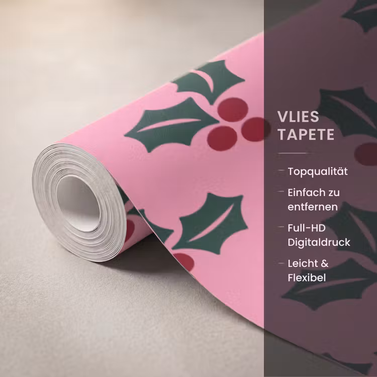 Tapete - Rosa – Weihnachten – Stechpalme — 3