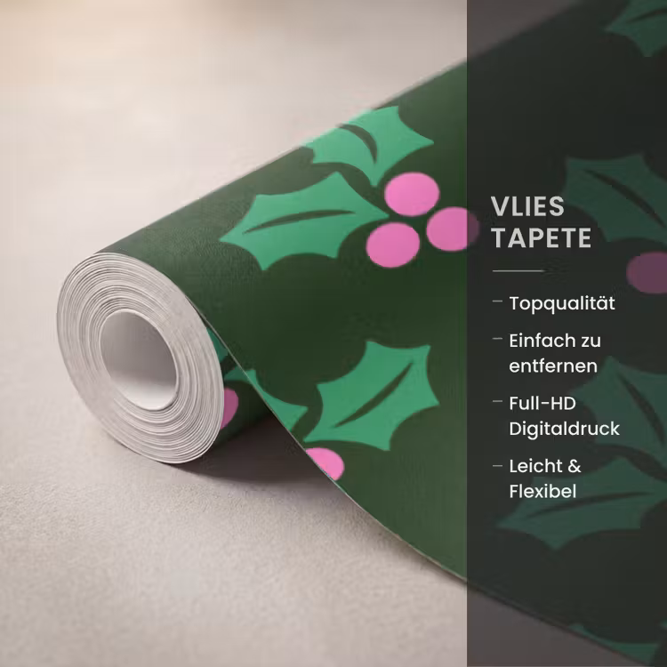 Tapete - Stechpalme – Grün – Rosa – Weihnachten — 3