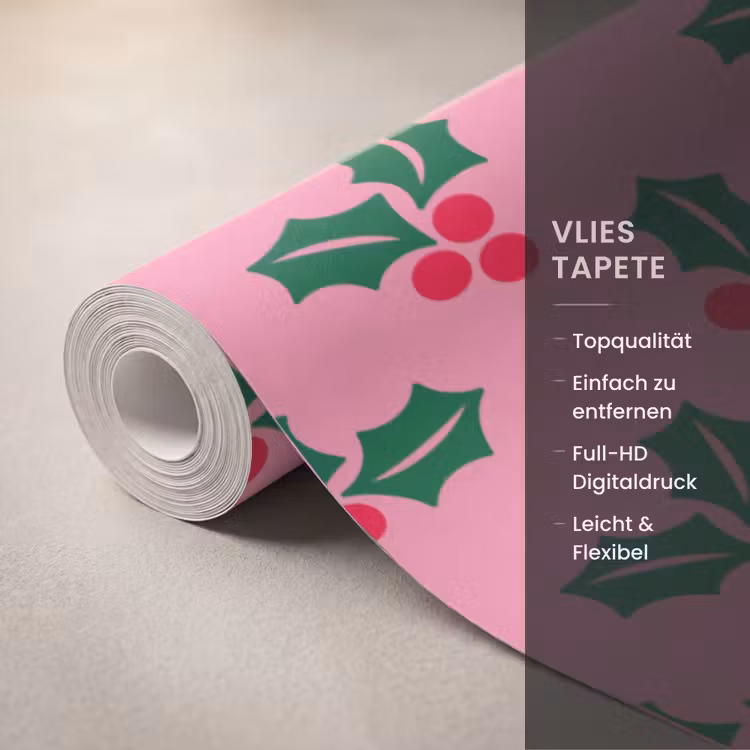 Tapete - Stechpalme – Weihnachten – Rosa — 3
