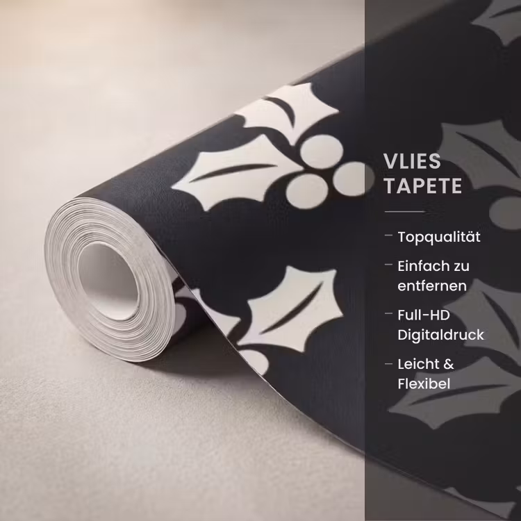 Tapete - Weihnachten – Schwarz – Weiß – Stechpalme — 3