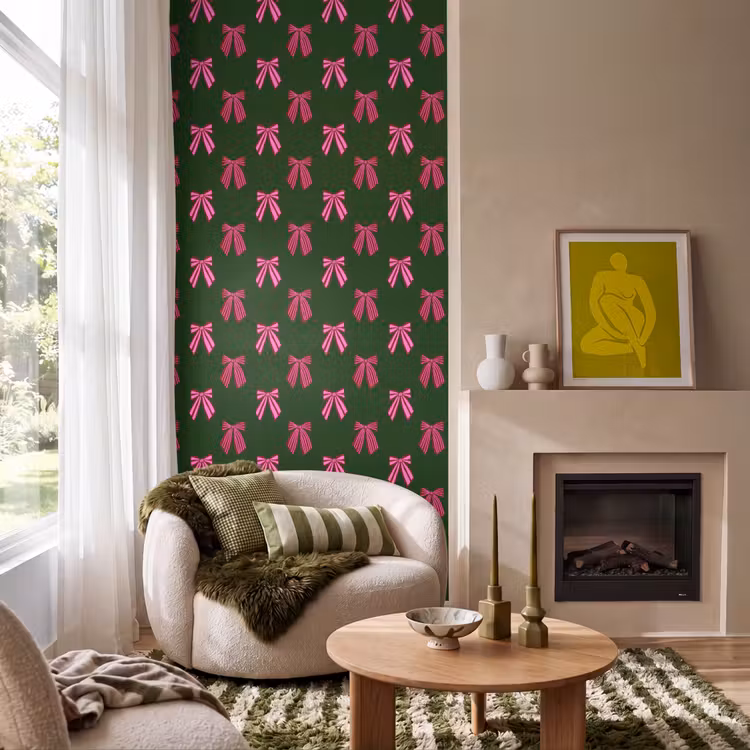 Tapete - Schleifen – Weihnachten – Rosa – Grün — 1