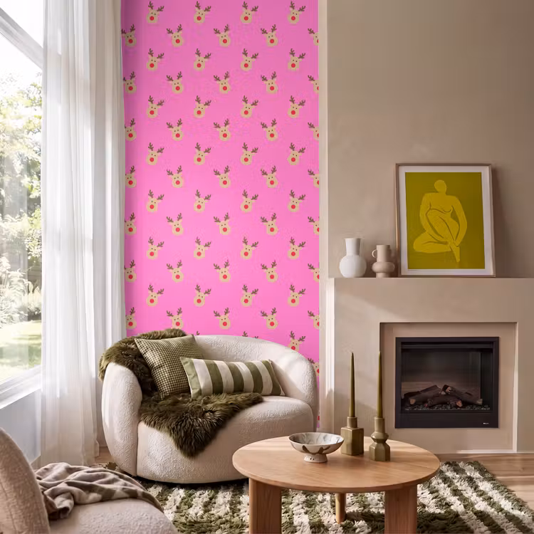 Tapete - Rentiere – Weihnachten – Neon – Rosa — 1