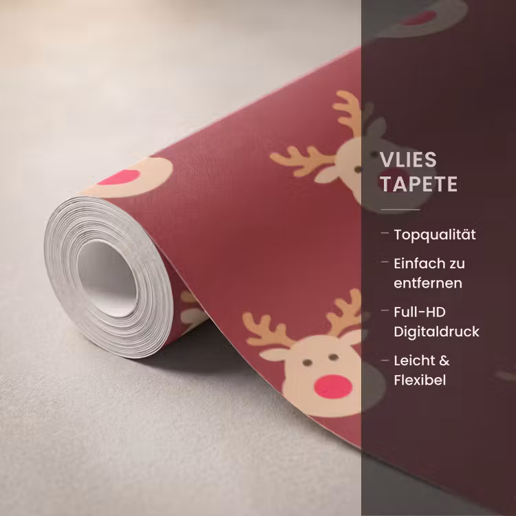 Tapete - Rentiere – Weihnachten – Rot – Braun — 3