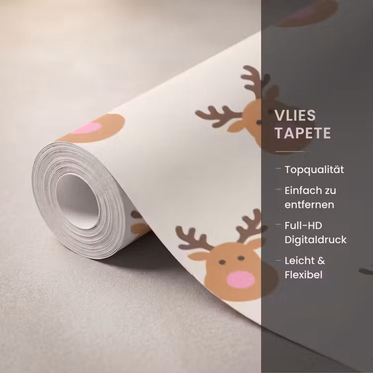 Tapete - Rentiere – Weihnachten – Creme – Rosa — 3