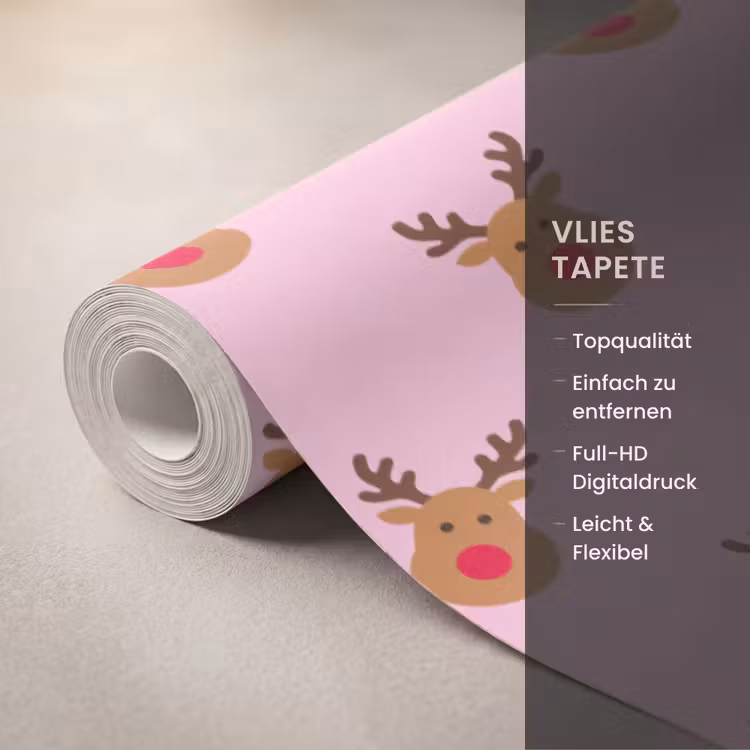 Tapete - Rentiere – Weihnachten – Rosa – Rot — 3