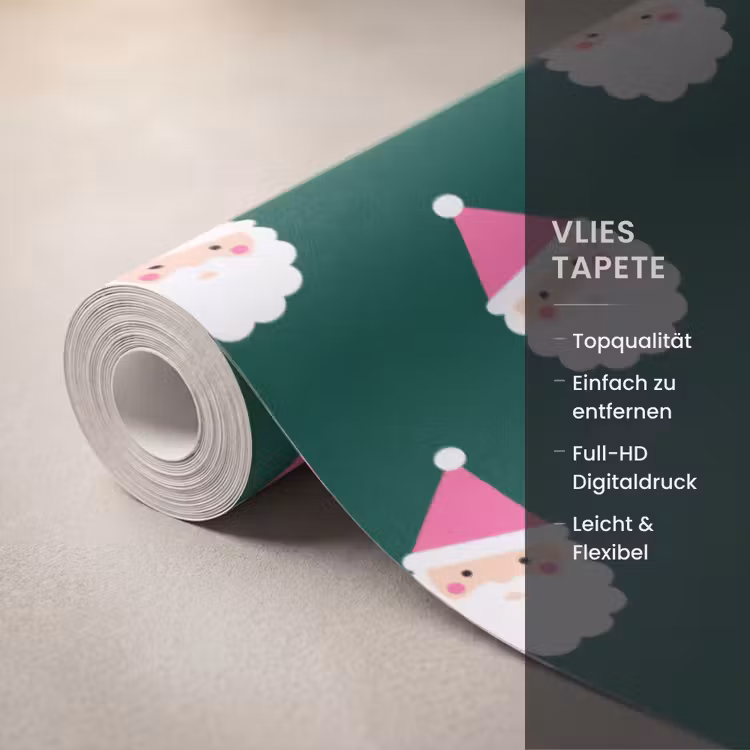Tapete - Weihnachtsmann – Weihnachten – Grün – Rosa — 3