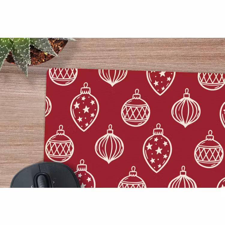 Mauspad - Weihnachtskugel – Rot – Cremefarben — 4