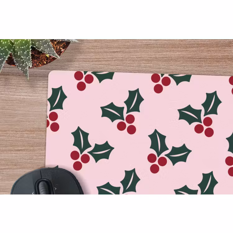 Mauspad - Weihnachten – Stechpalme – Grün – Rosa — 4