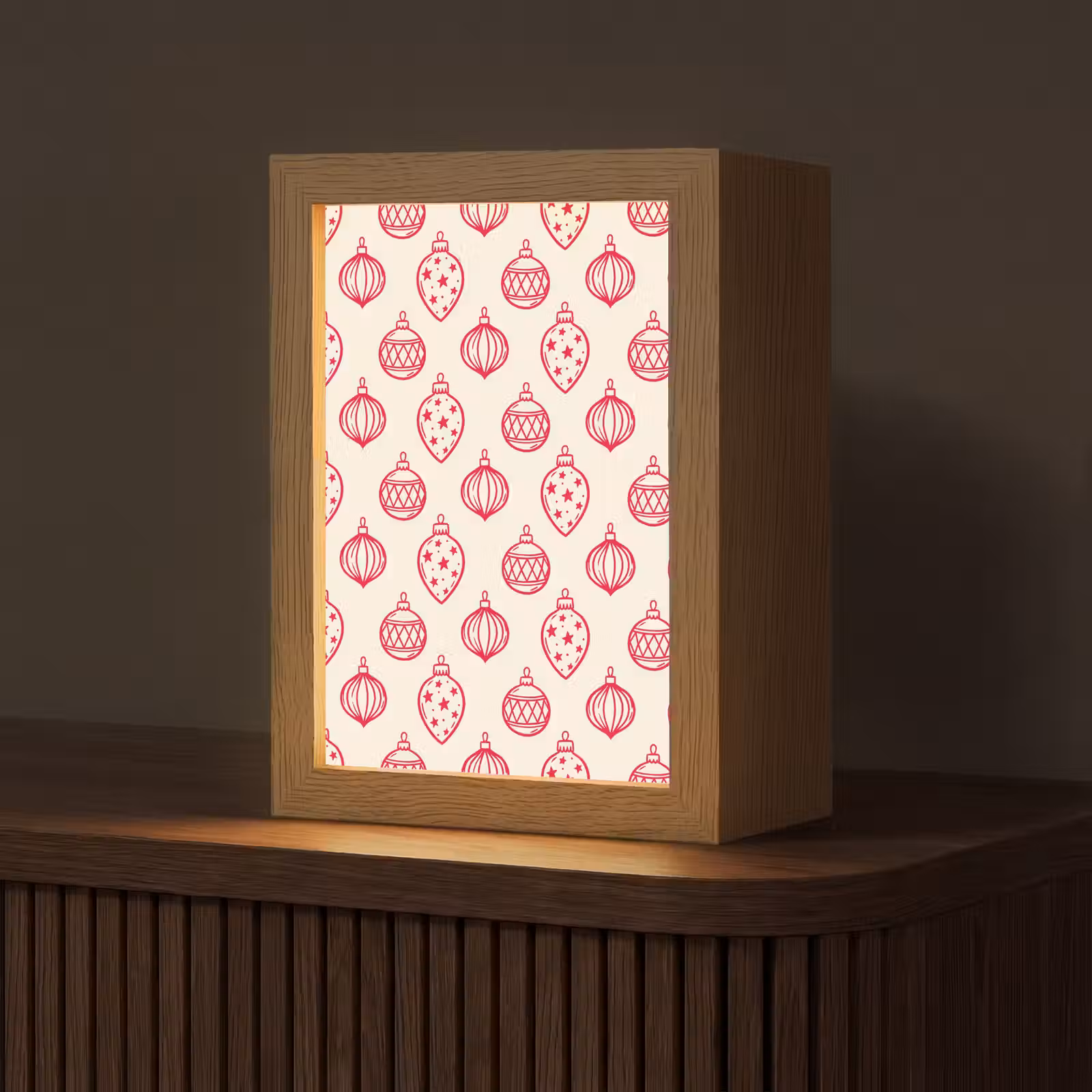 Personalisierte Lightbox - Weihnachtskugel – Creme – Rot — 1