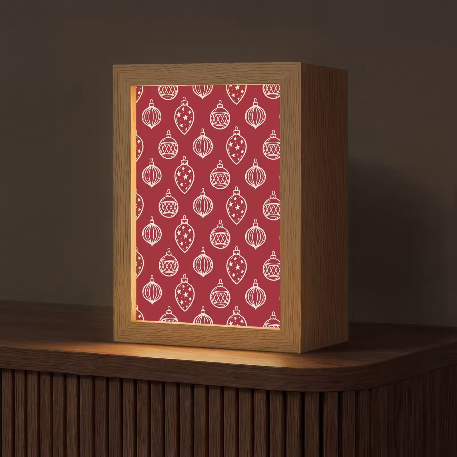 Personalisierte Lightbox - Weihnachtskugel – Rot – Cremefarben — 1