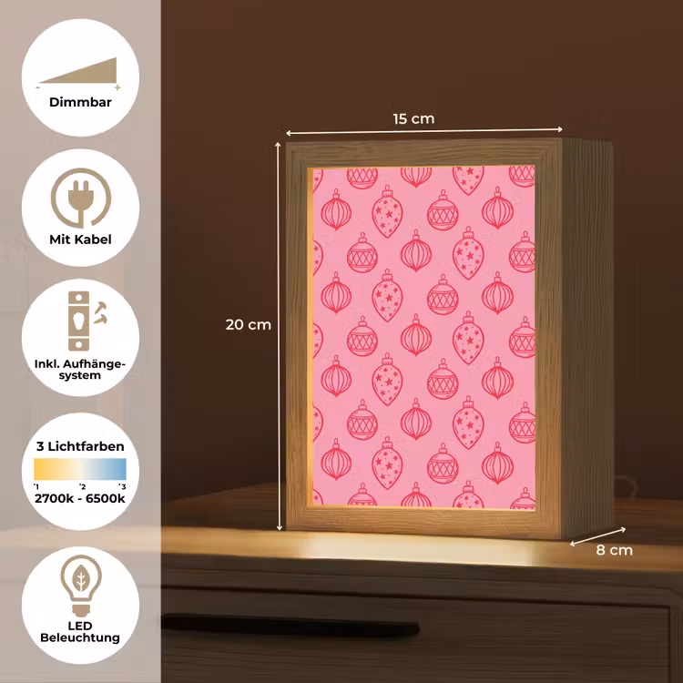 Personalisierte Lightbox - Weihnachtskugel – Rosa – Rot — 6