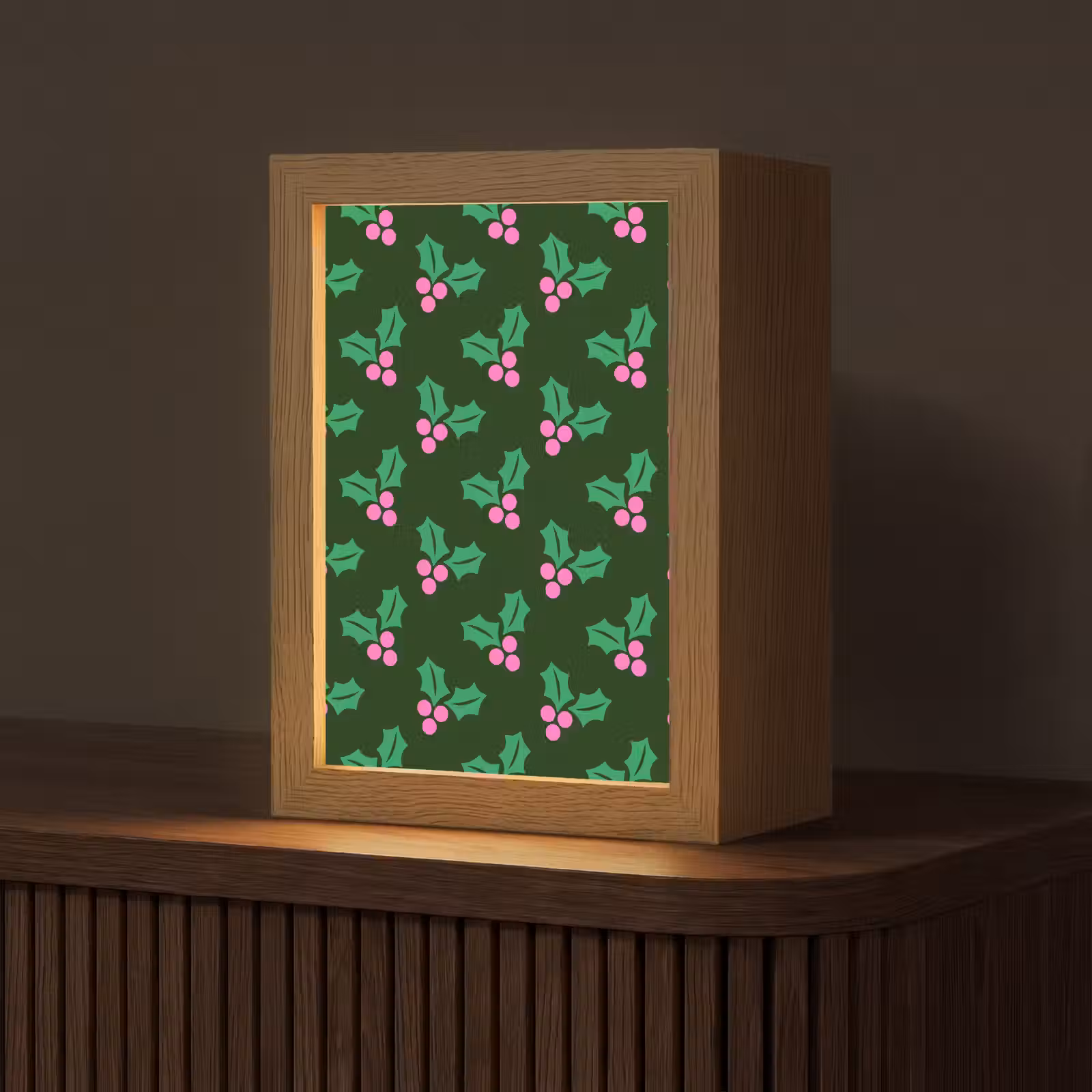Personalisierte Lightbox - Stechpalme – Grün – Rosa – Weihnachten — 1