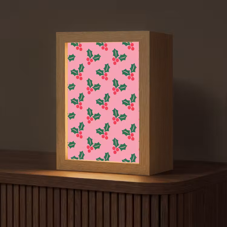 Personalisierte Lightbox - Stechpalme – Weihnachten – Rosa — 1