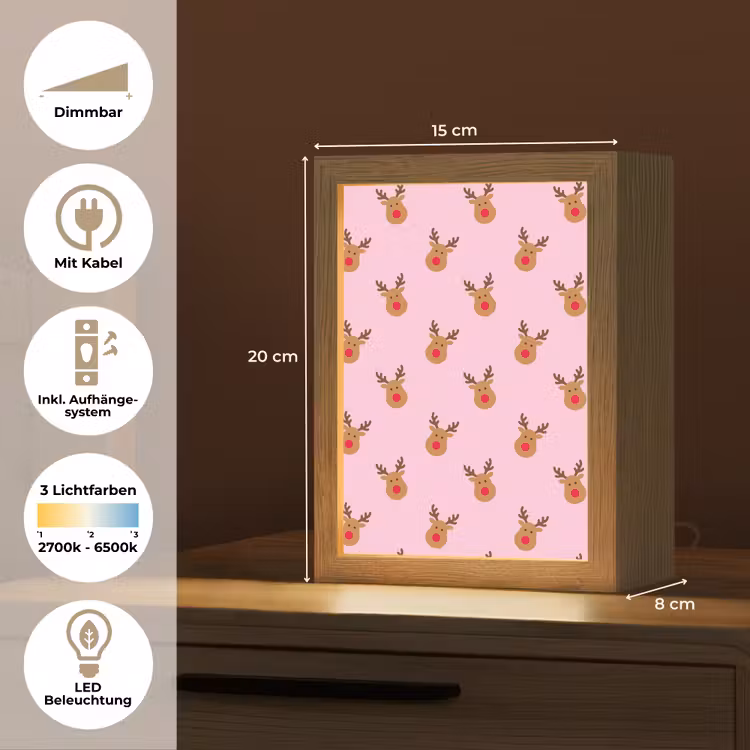 Personalisierte Lightbox - Rentiere – Weihnachten – Rosa – Rot — 6