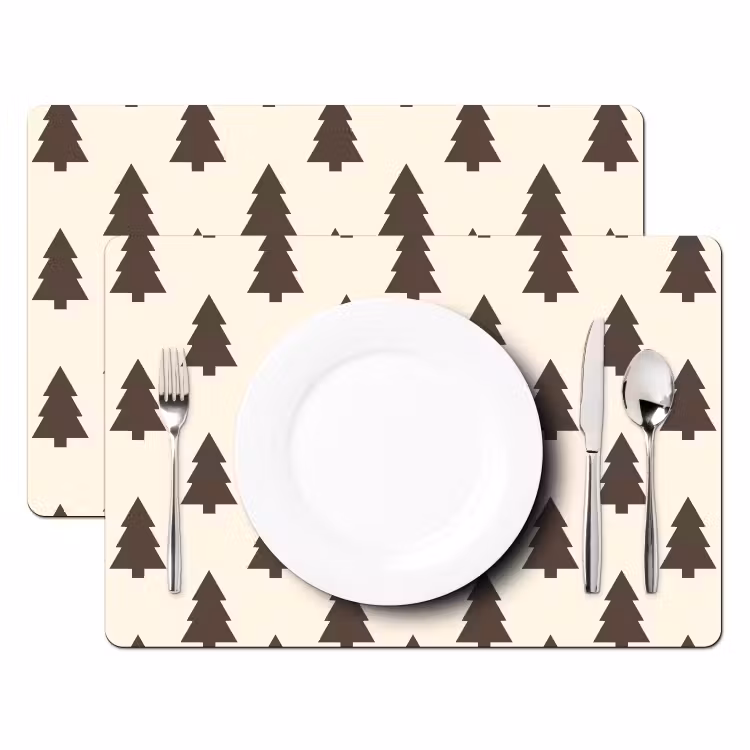 Tischset - 6 Stück - Weihnachtsbaum – Creme – Grau — 2