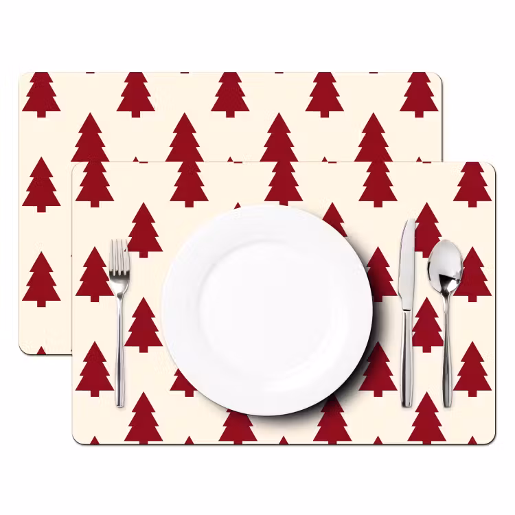 Tischset - 6 Stück - Weihnachtsbaum – Creme – Rot — 2