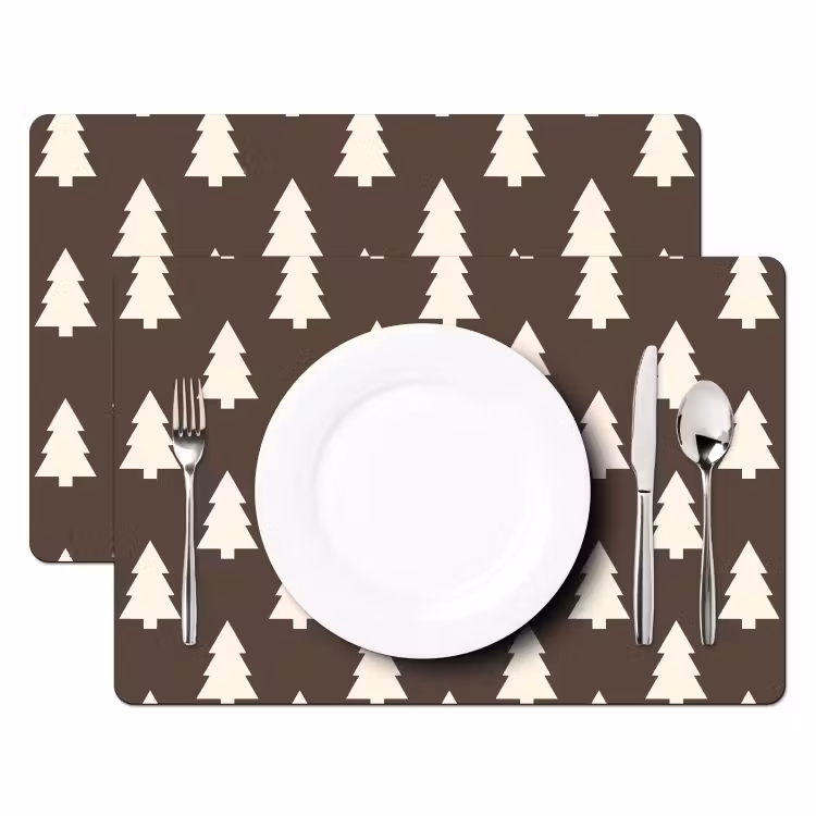 Tischset - 6 Stück - Weihnachtsbaum – Grau – Cremefarben — 2