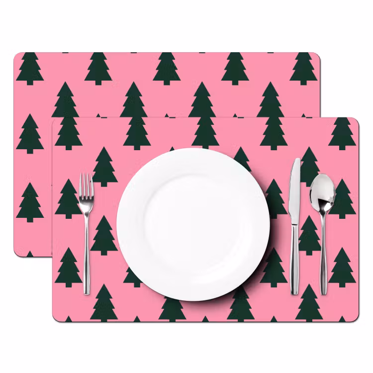 Tischset - 6 Stück - Weihnachtsbaum – Rosa – Grün — 2