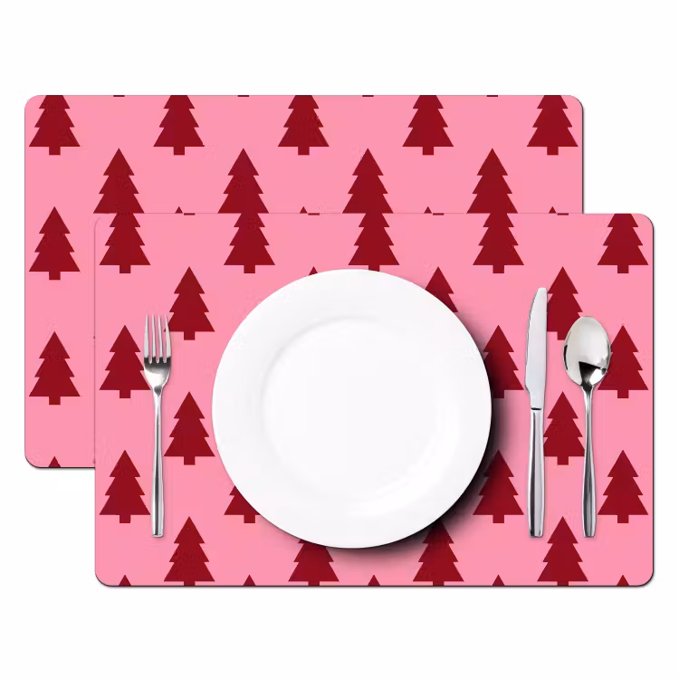 Tischset - 6 Stück - Weihnachtsbaum – Rot – Rosa — 2