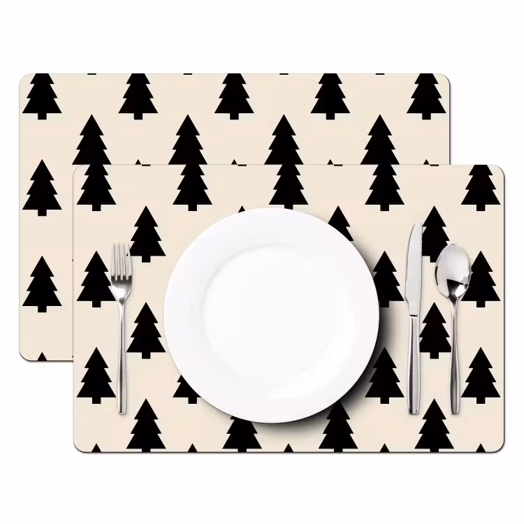 Tischset - 6 Stück - Weihnachtsbaum – Weiß – Schwarz — 2