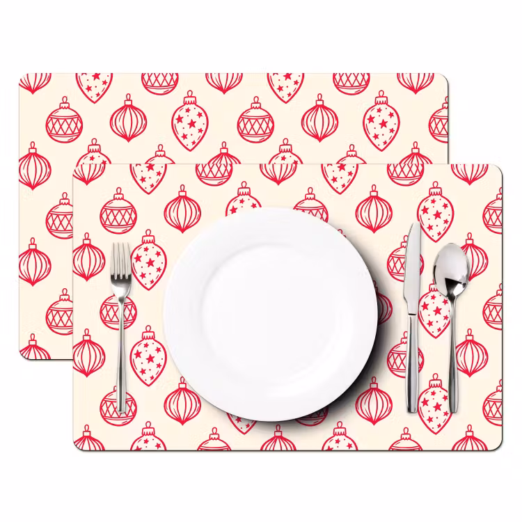 Tischset - 6 Stück - Weihnachtskugel – Creme – Rot — 2