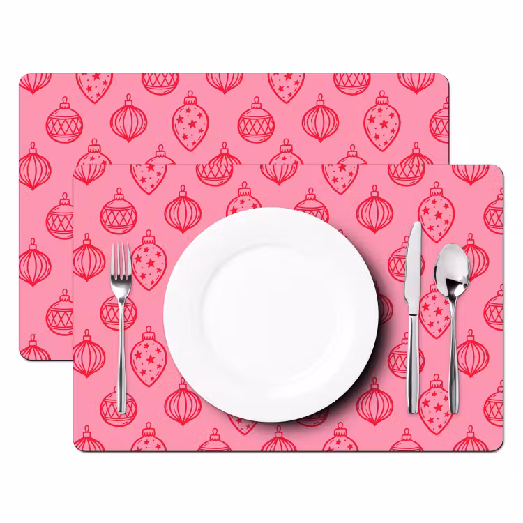 Tischset - 6 Stück - Weihnachtskugel – Rosa – Rot — 2