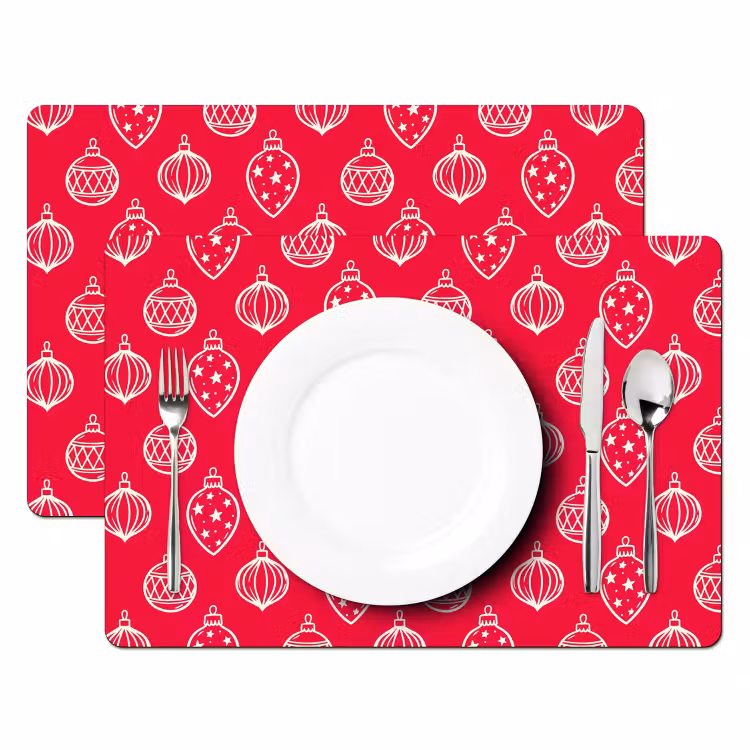 Tischset - 6 Stück - Weihnachtskugel – Rot – Weiß — 2